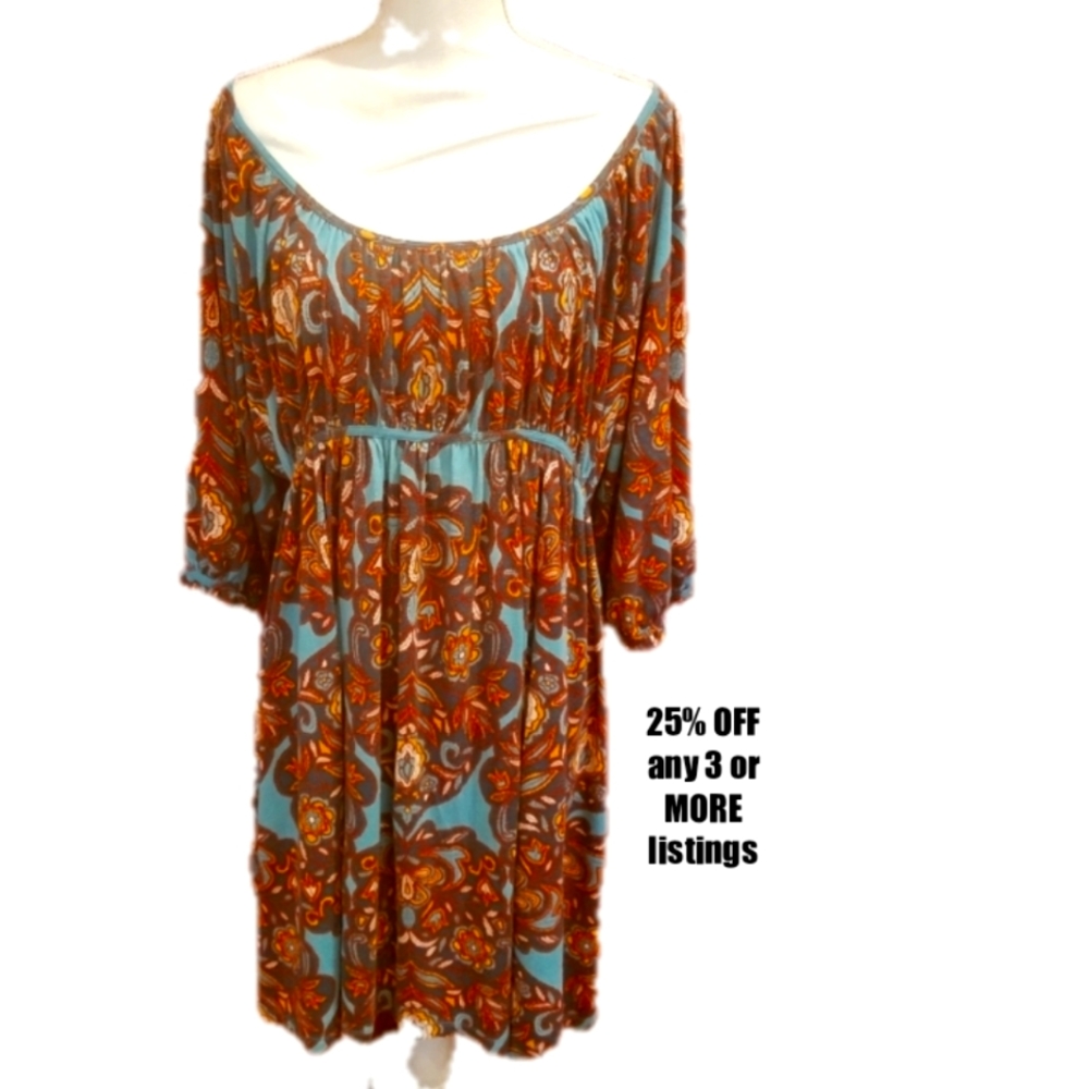 Paisley Floral Boho Longsleeve Bohemian Print Vintage Slip On Soft Sz XL Cottage